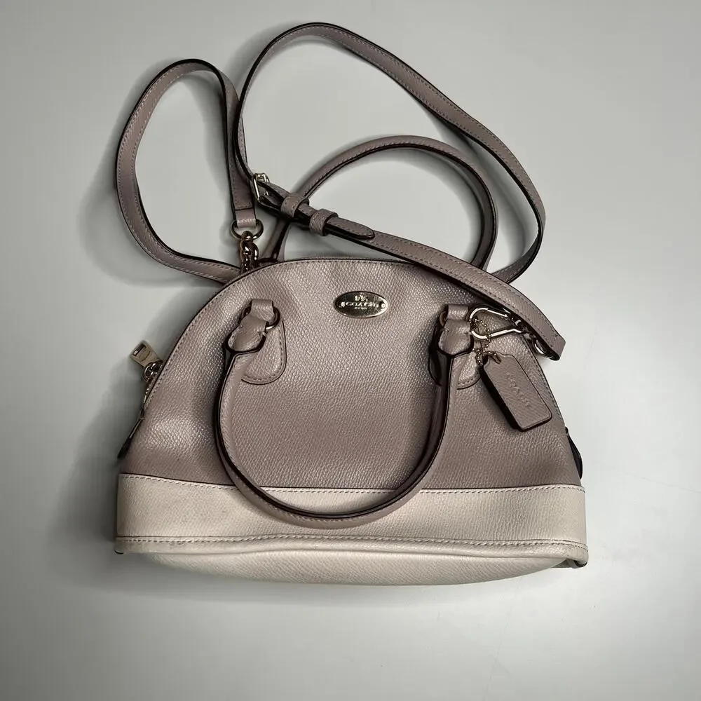 Coach Mini Cora‎ Domed Satchel Crossgrain Leather Bi-Color Taupe Cream